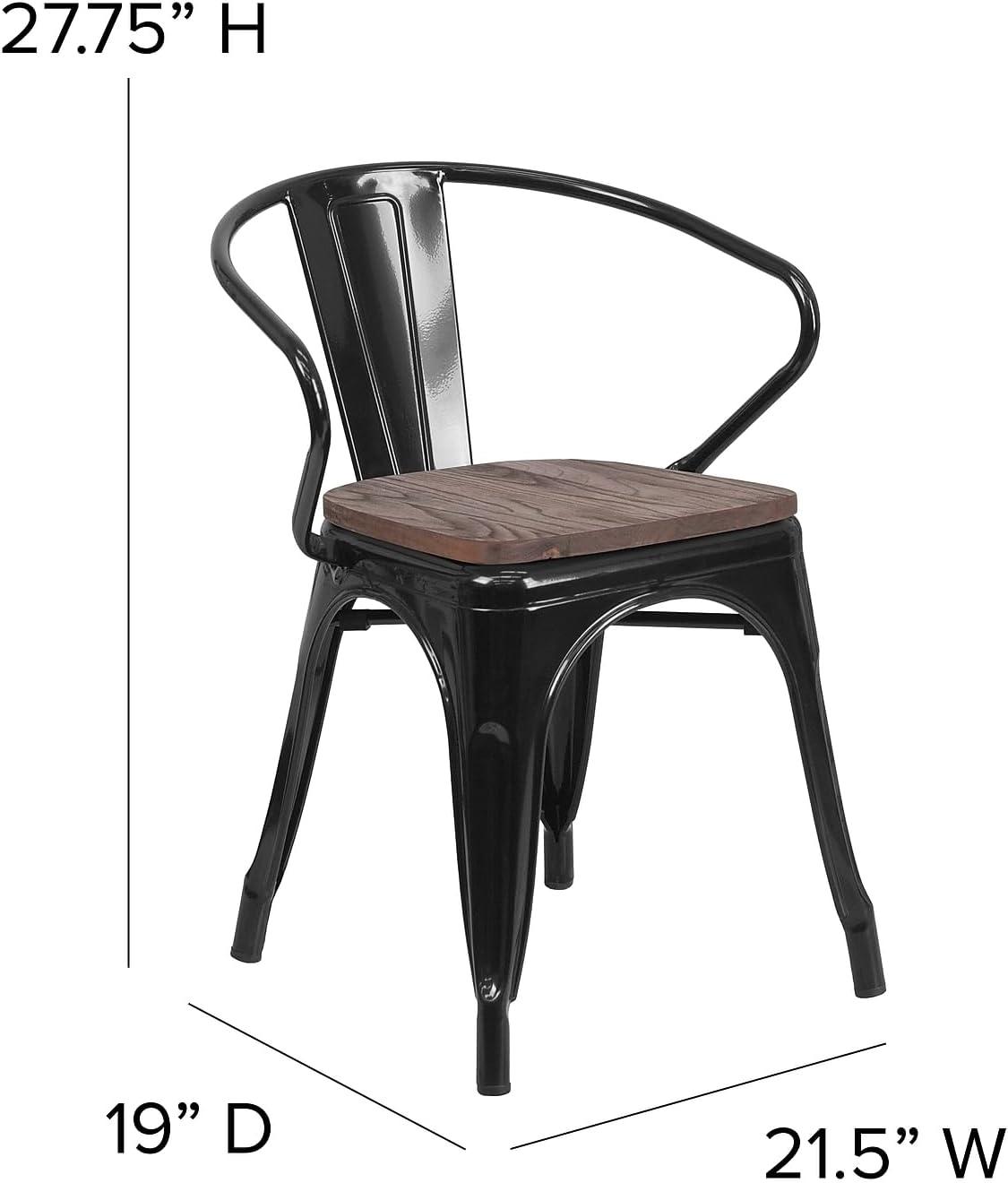 image:imageFlash Furniture Blue Metal Chair with Wood Seat and ArmsBlack