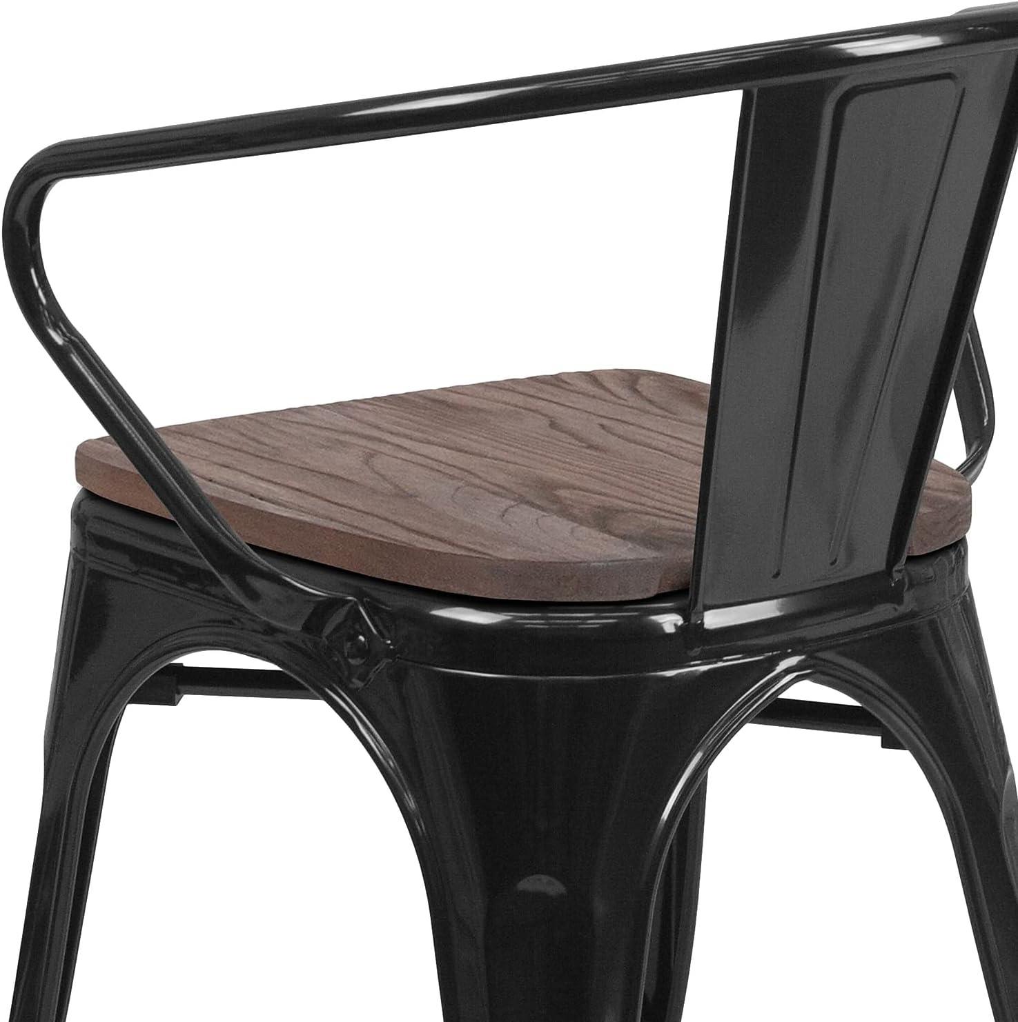 image:imageFlash Furniture Blue Metal Chair with Wood Seat and ArmsBlack