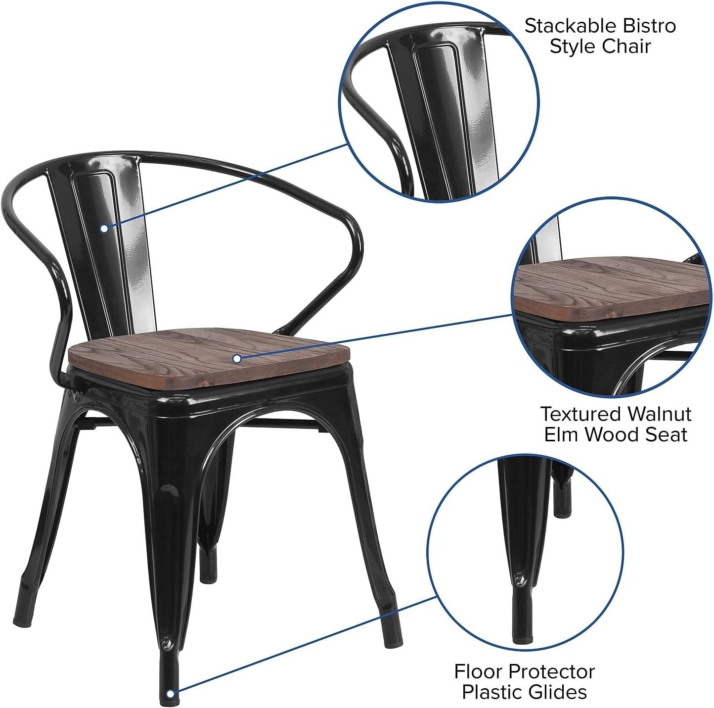 image:imageFlash Furniture Blue Metal Chair with Wood Seat and ArmsBlack