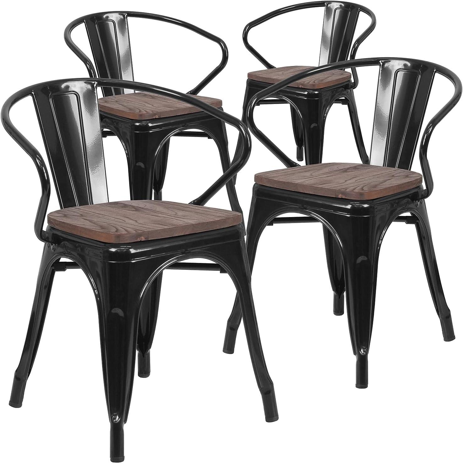 image:imageFlash Furniture Blue Metal Chair with Wood Seat and ArmsBlack
