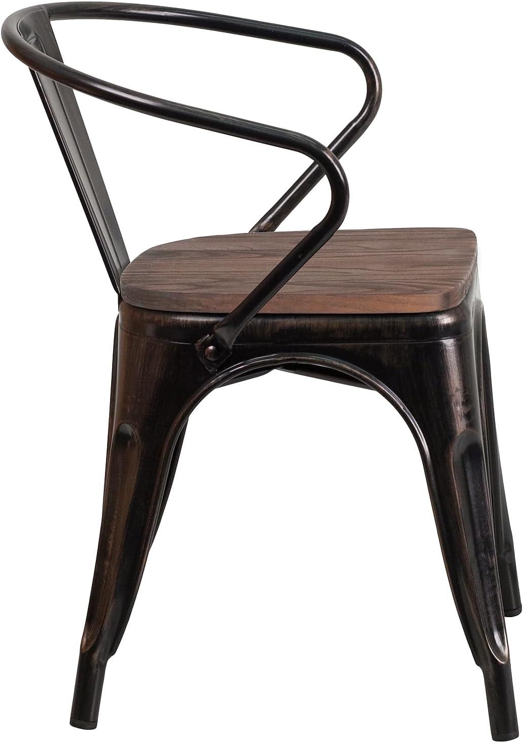 image:imageFlash Furniture Blue Metal Chair with Wood Seat and ArmsBlackantique Gold