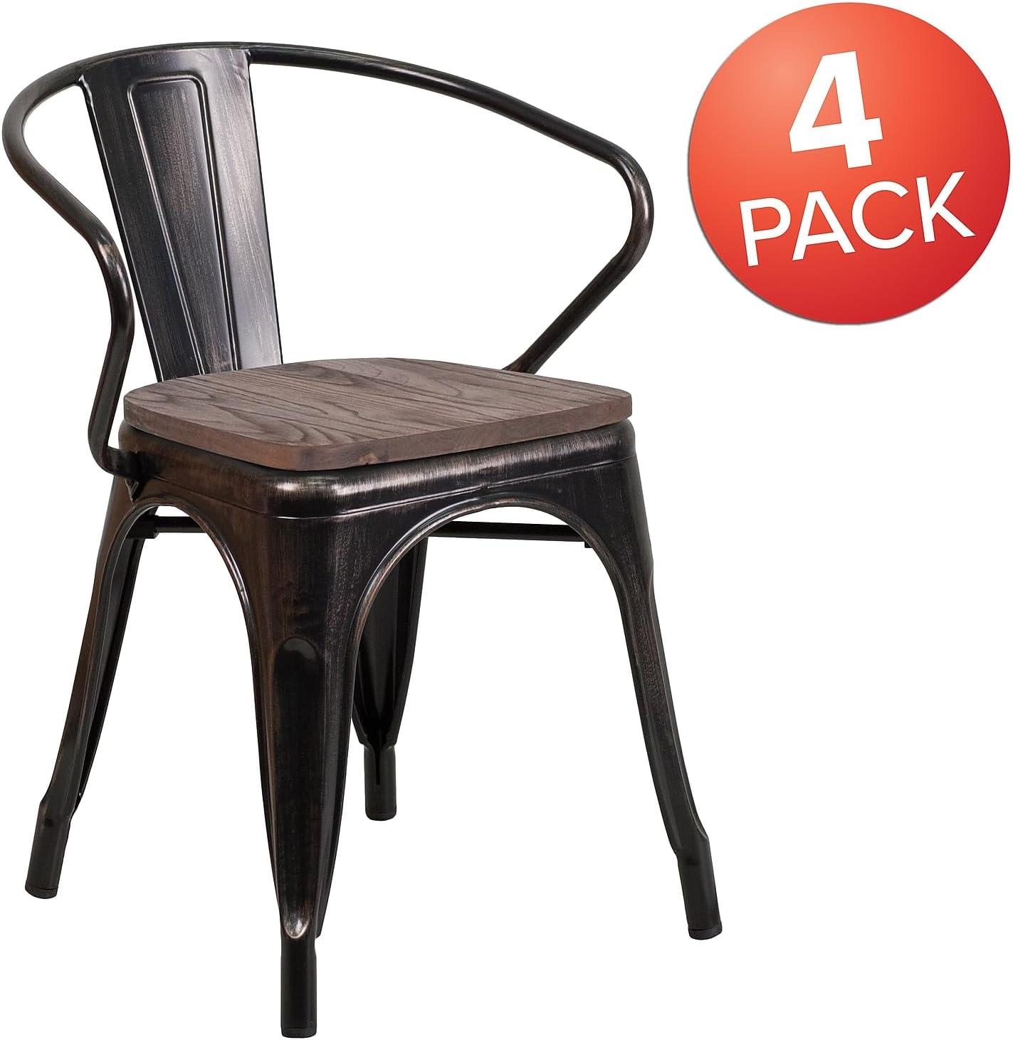 image:imageFlash Furniture Blue Metal Chair with Wood Seat and ArmsBlackantique Gold