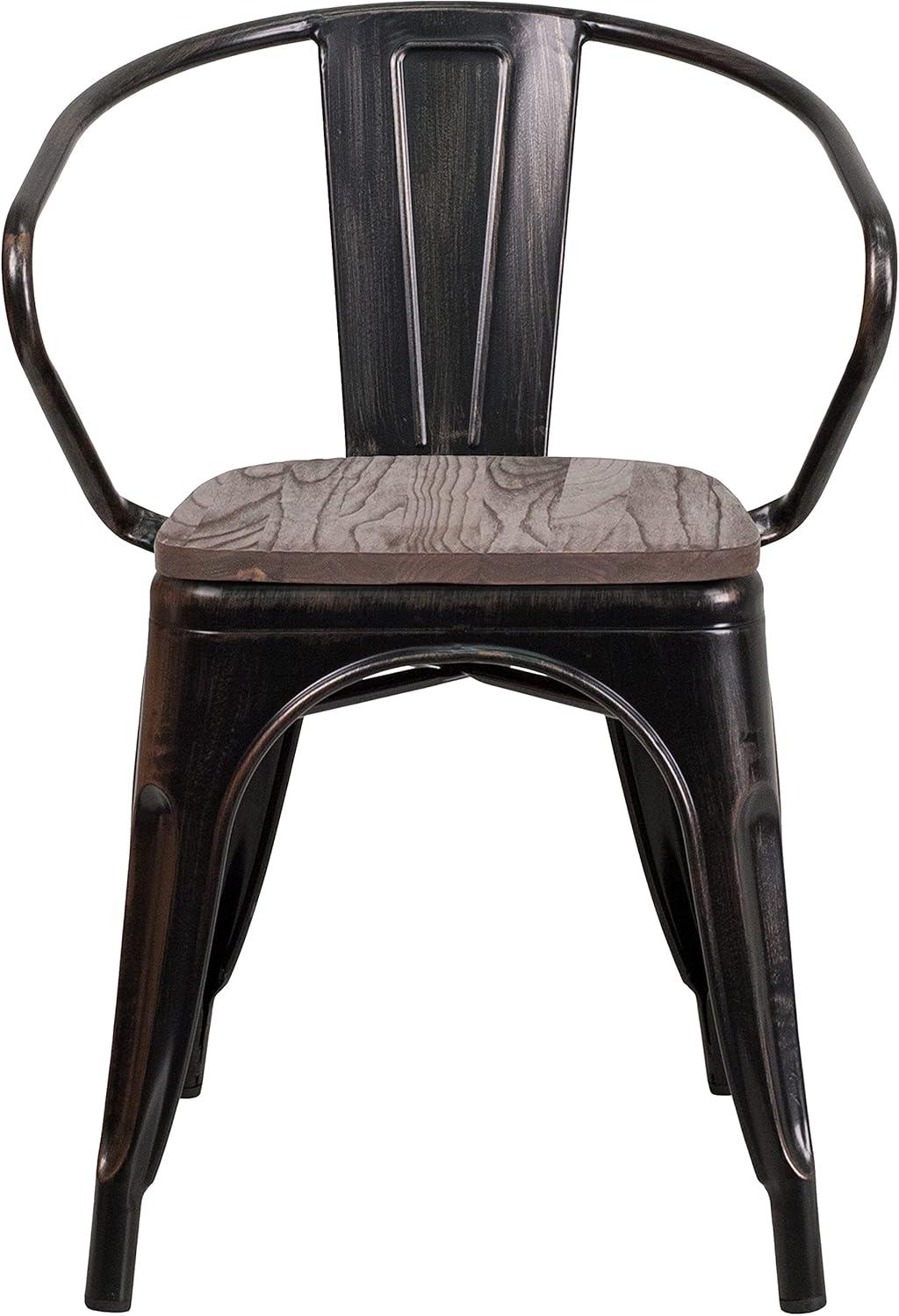 image:imageFlash Furniture Blue Metal Chair with Wood Seat and ArmsBlackantique Gold