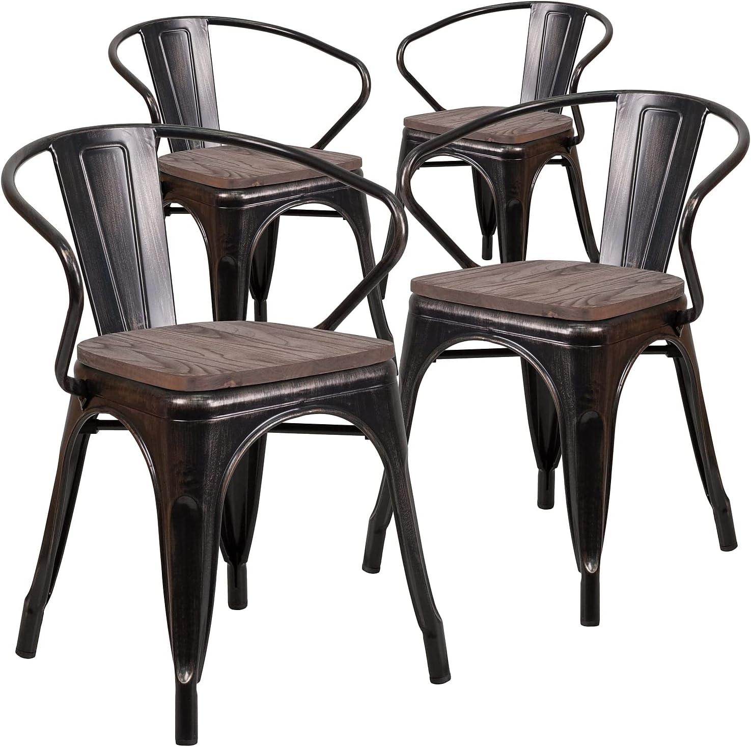 image:imageFlash Furniture Blue Metal Chair with Wood Seat and ArmsBlackantique Gold