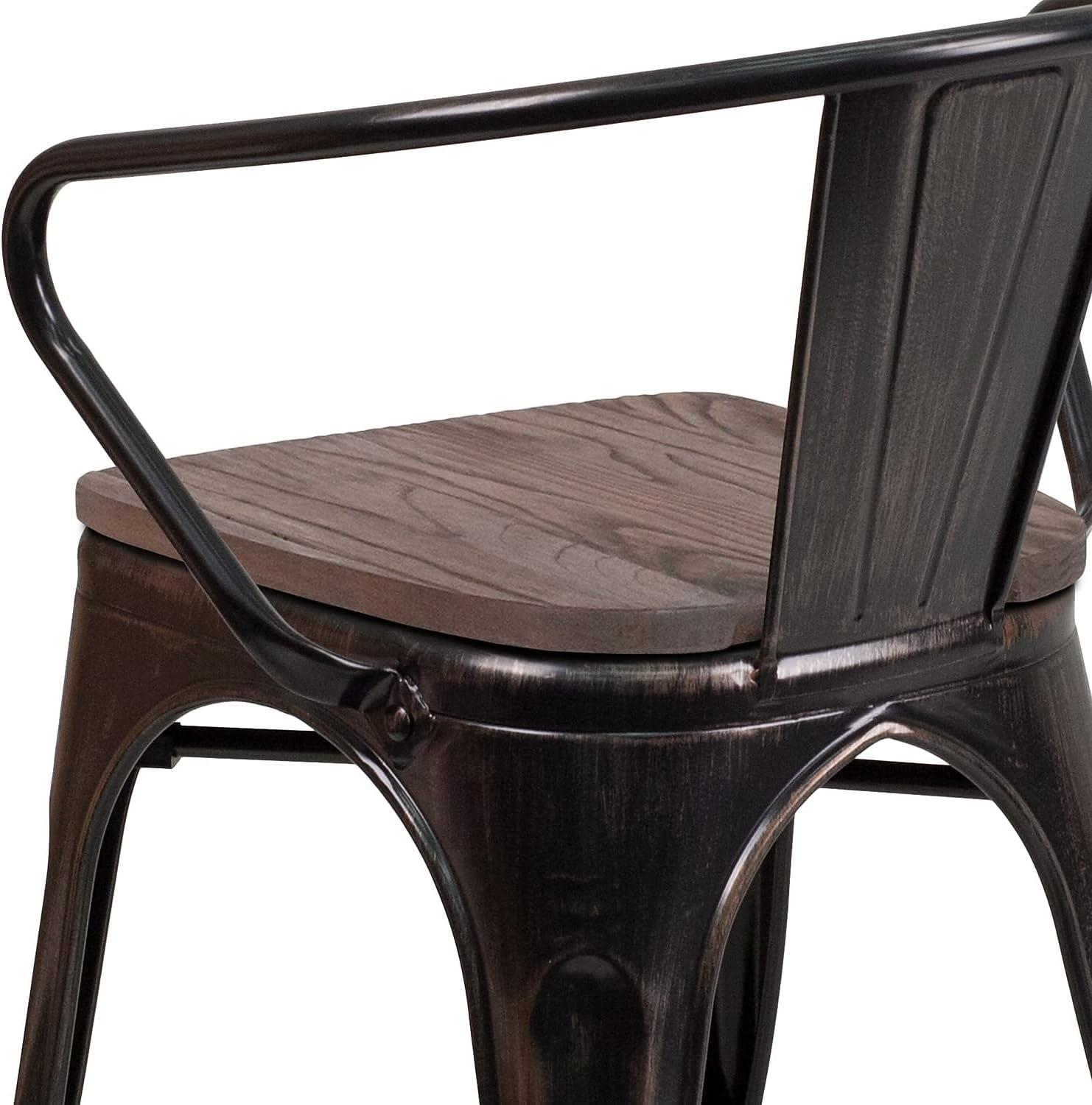 image:imageFlash Furniture Blue Metal Chair with Wood Seat and ArmsBlackantique Gold