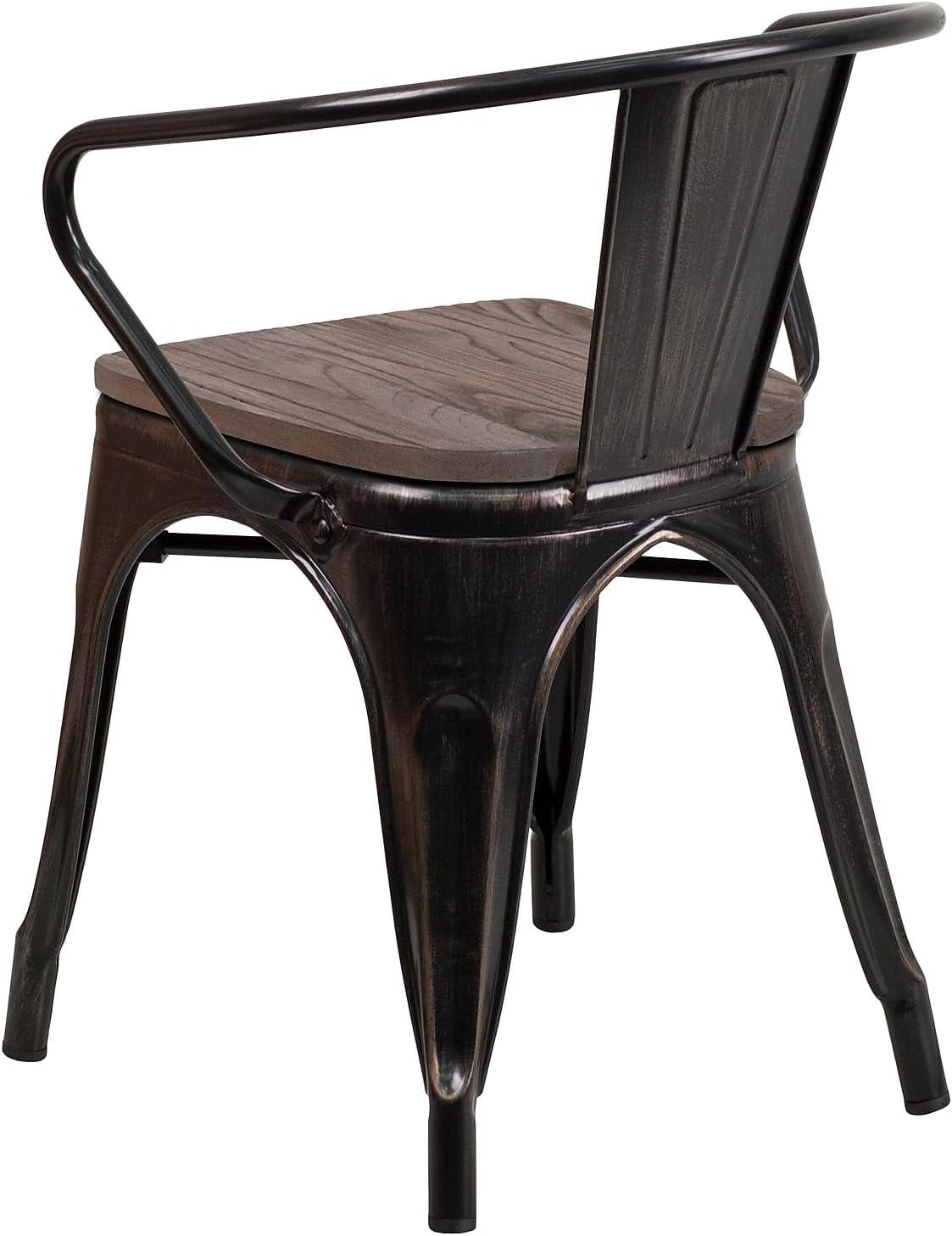 image:imageFlash Furniture Blue Metal Chair with Wood Seat and ArmsBlackantique Gold