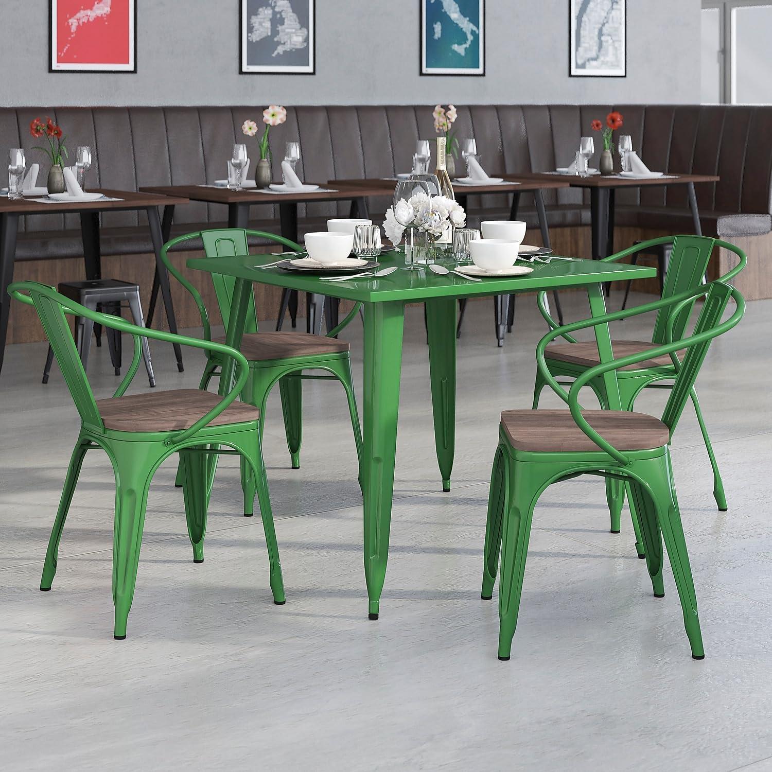 image:imageFlash Furniture Blue Metal Chair with Wood Seat and ArmsGreen
