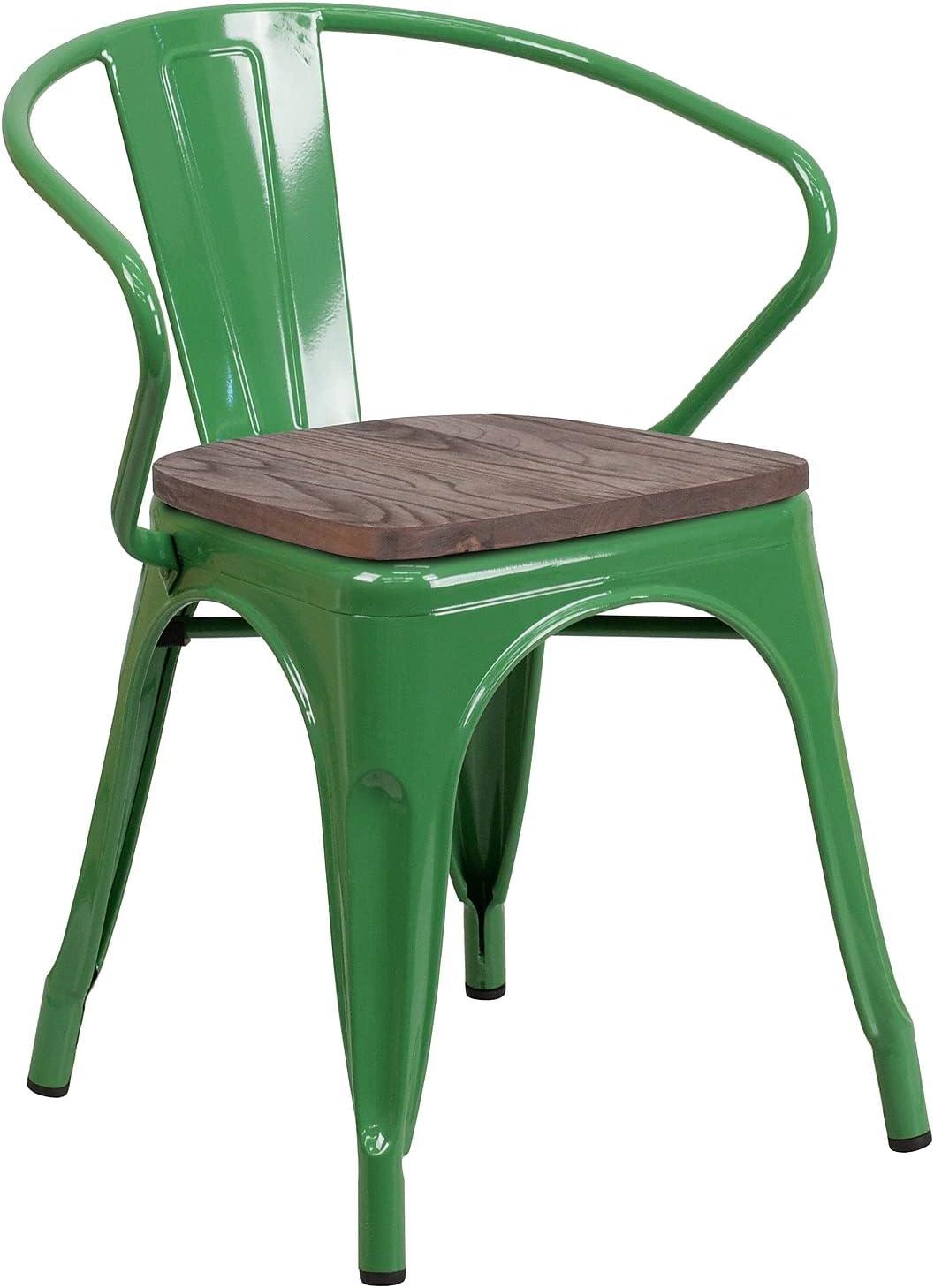 image:imageFlash Furniture Blue Metal Chair with Wood Seat and ArmsGreen