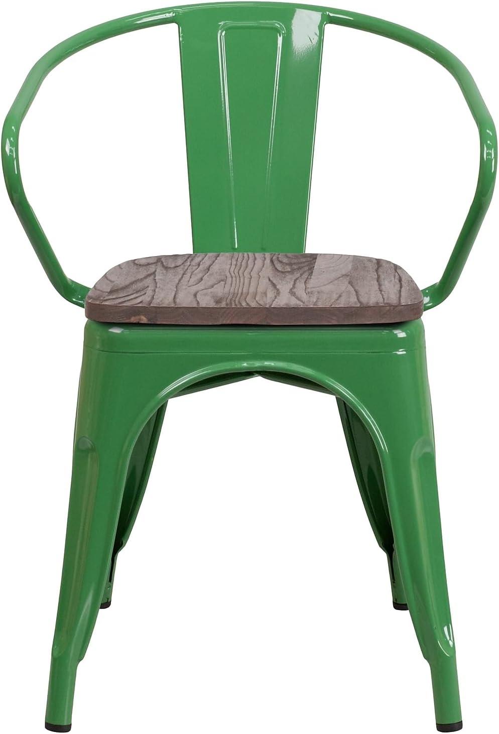 image:imageFlash Furniture Blue Metal Chair with Wood Seat and ArmsGreen
