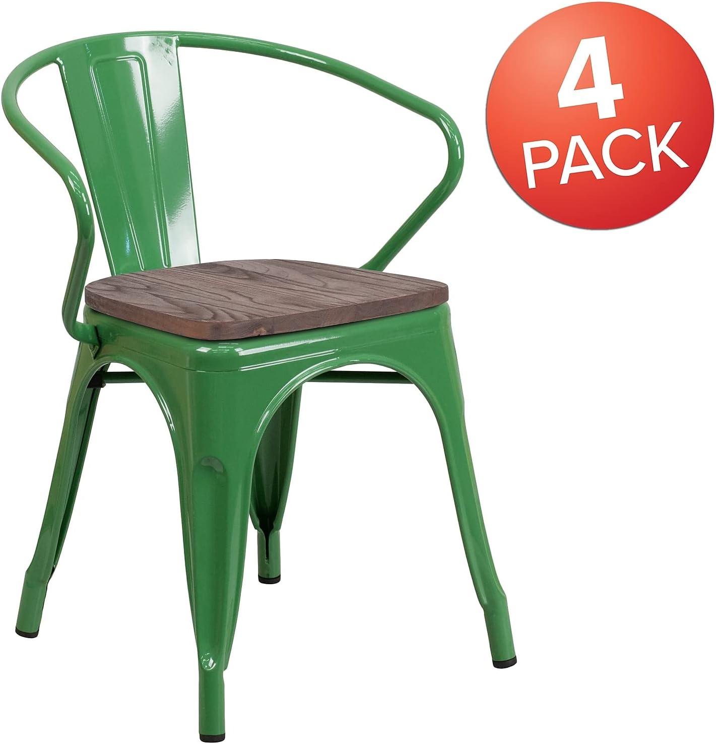 image:imageFlash Furniture Blue Metal Chair with Wood Seat and ArmsGreen