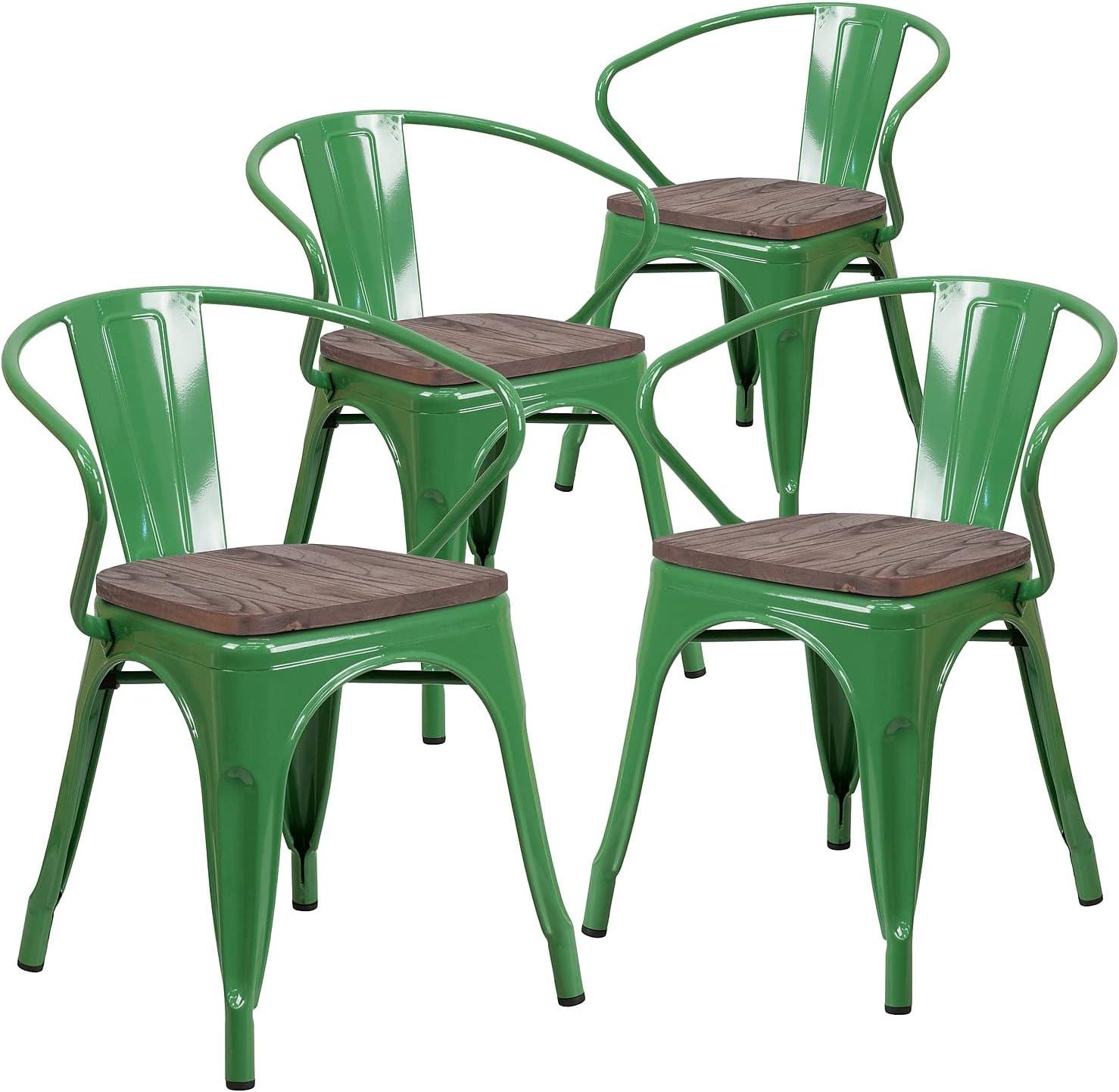 image:imageFlash Furniture Blue Metal Chair with Wood Seat and ArmsGreen