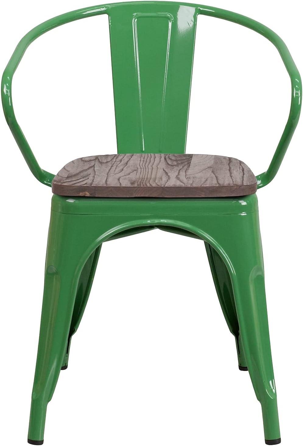 image:imageFlash Furniture Blue Metal Chair with Wood Seat and ArmsGreen