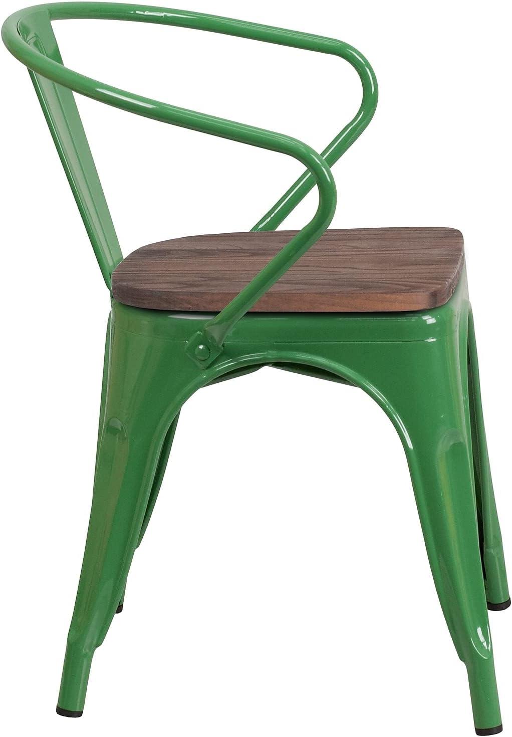 image:imageFlash Furniture Blue Metal Chair with Wood Seat and ArmsGreen