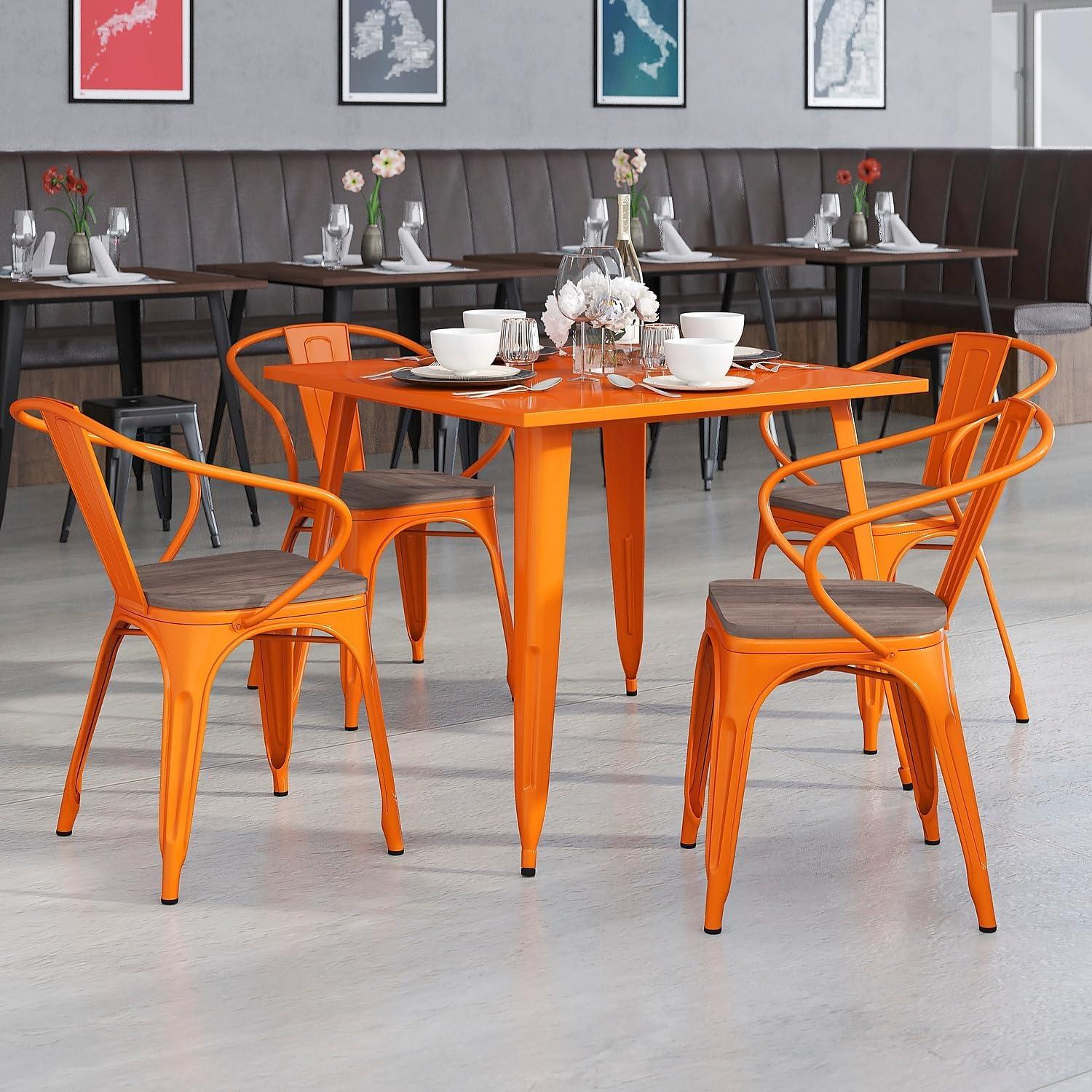 image:imageFlash Furniture Blue Metal Chair with Wood Seat and ArmsOrange
