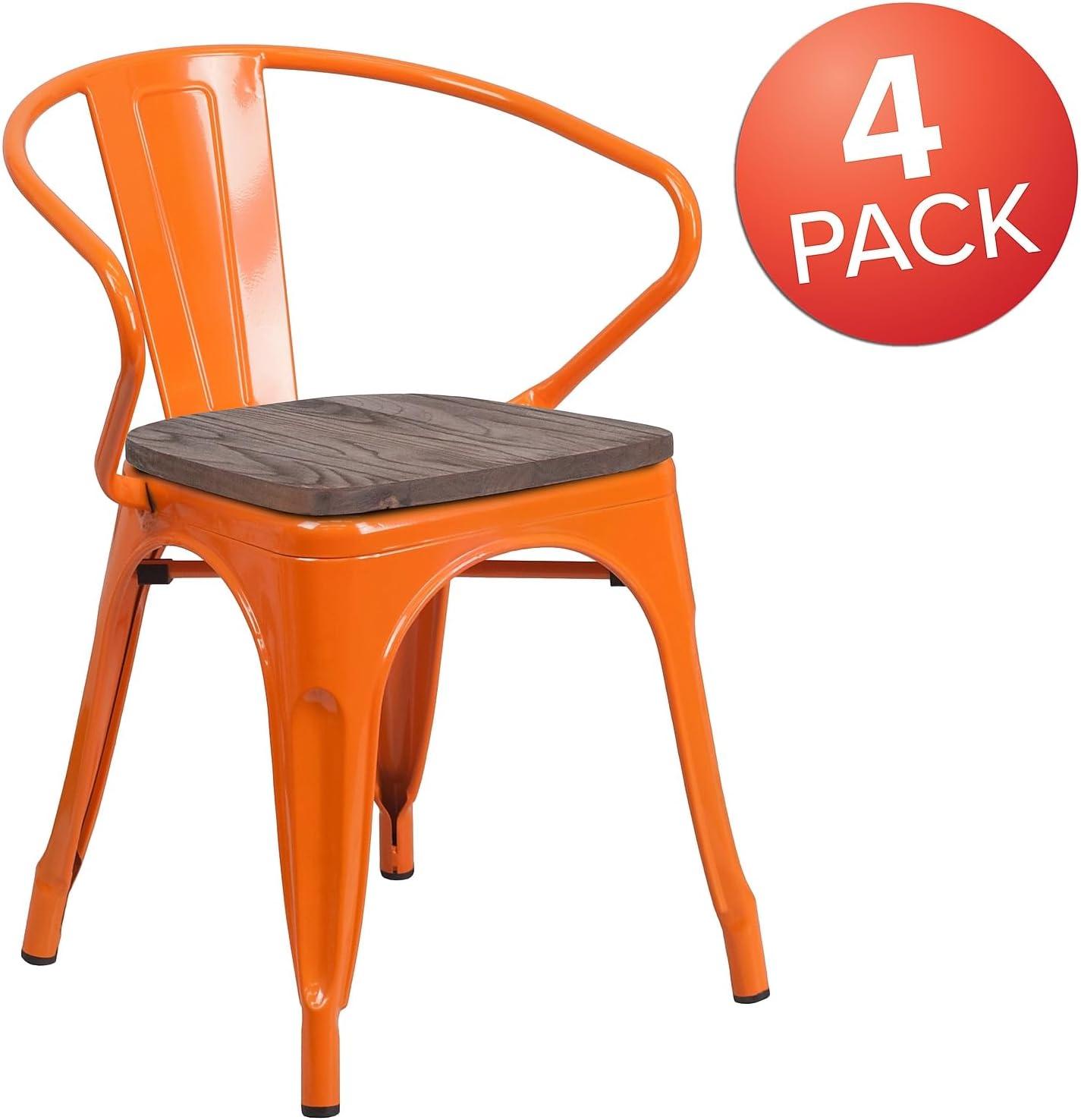 image:imageFlash Furniture Blue Metal Chair with Wood Seat and ArmsOrange