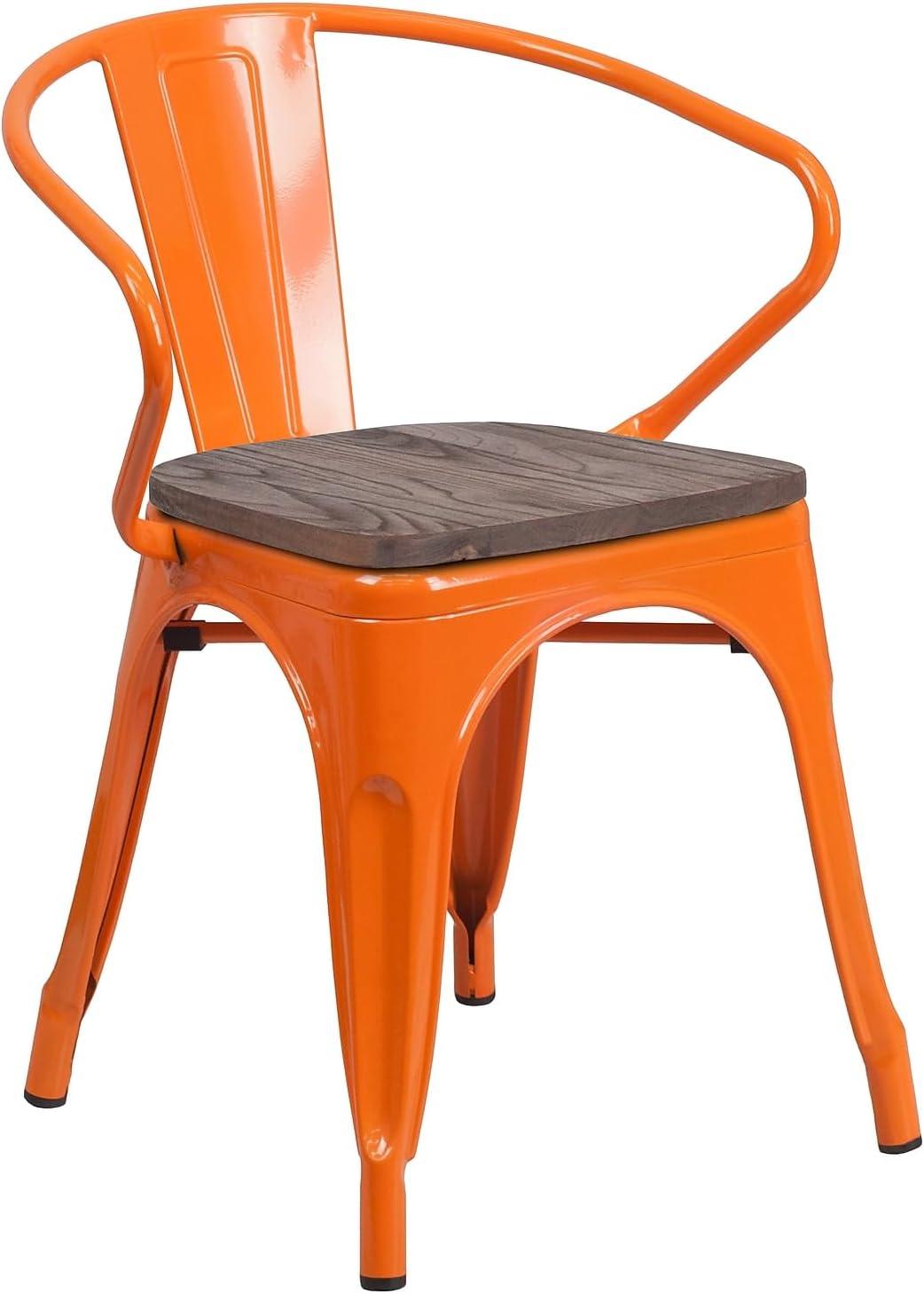 image:imageFlash Furniture Blue Metal Chair with Wood Seat and ArmsOrange