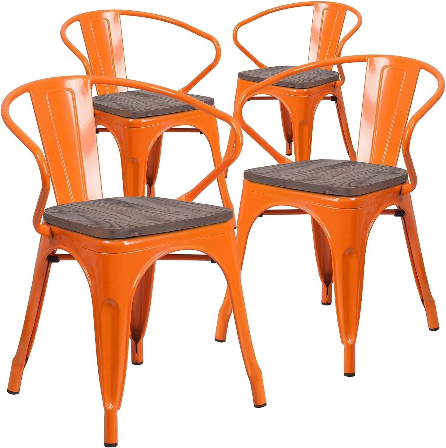 image:imageFlash Furniture Blue Metal Chair with Wood Seat and ArmsOrange