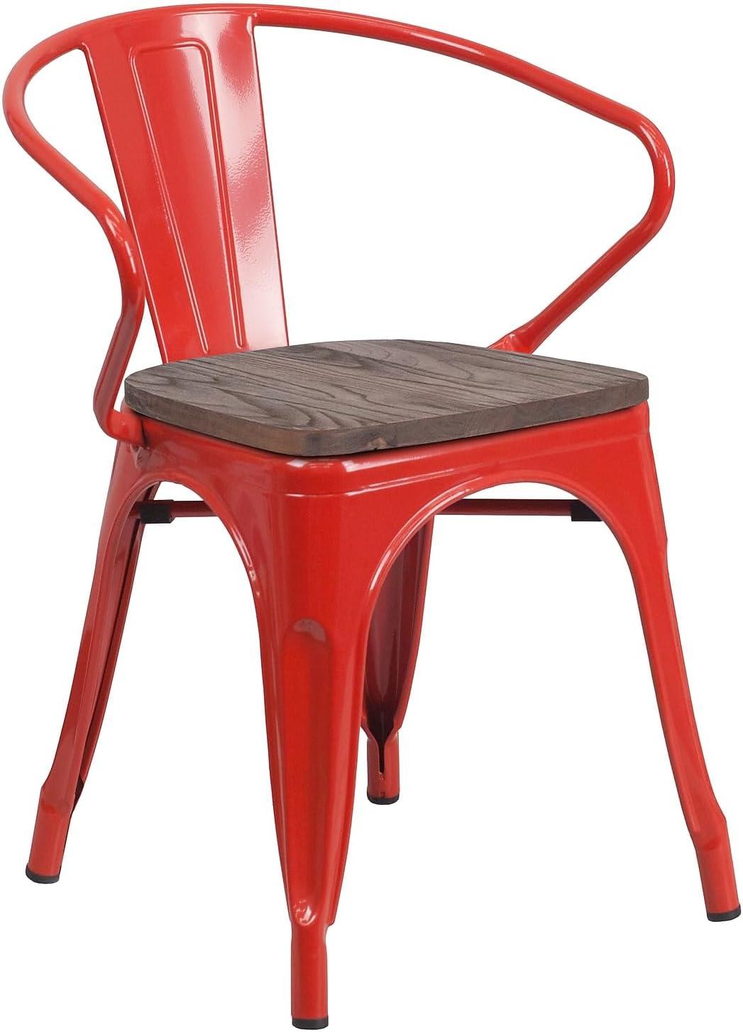 image:imageFlash Furniture Blue Metal Chair with Wood Seat and ArmsRed