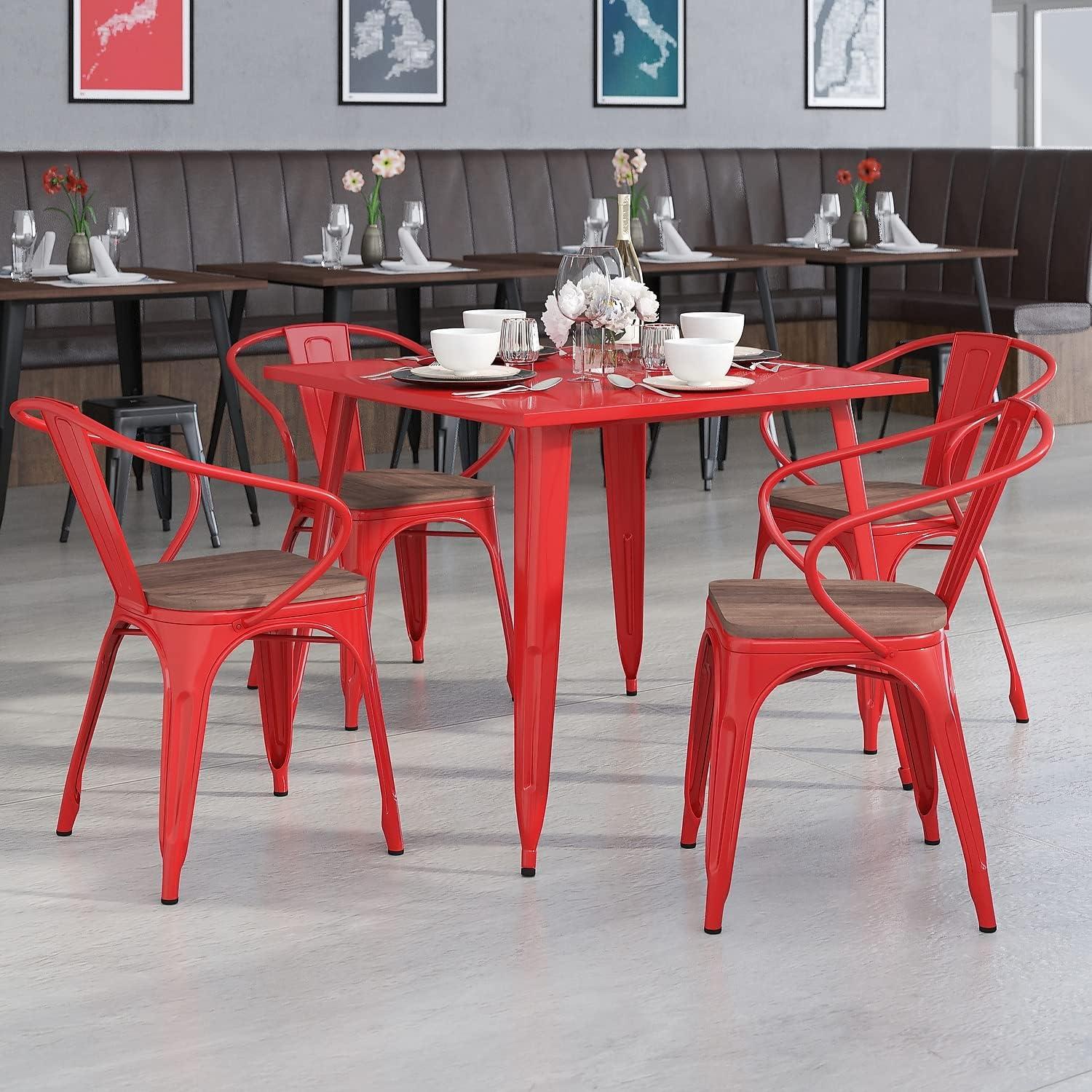 image:imageFlash Furniture Blue Metal Chair with Wood Seat and ArmsRed