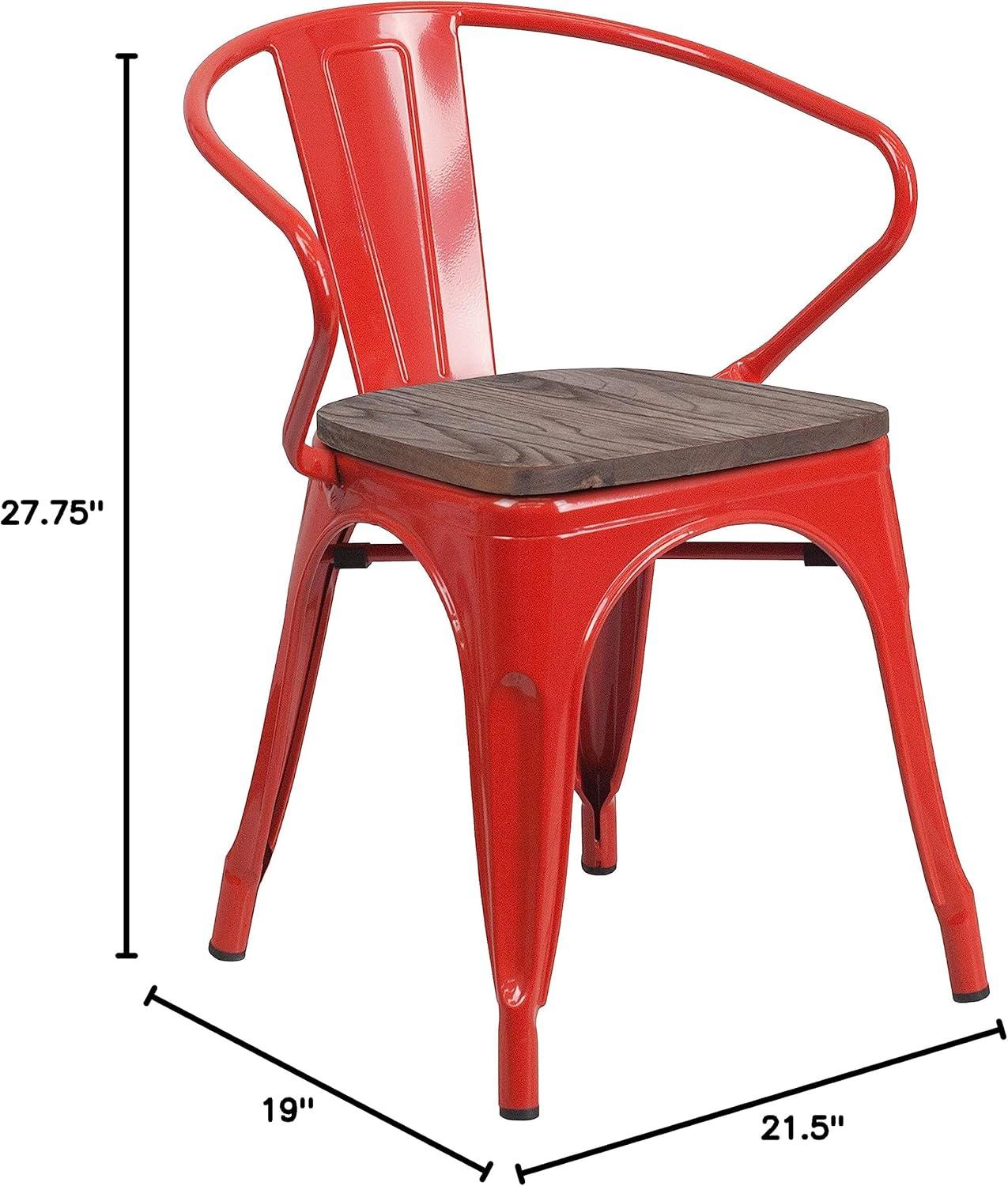 image:imageFlash Furniture Blue Metal Chair with Wood Seat and ArmsRed