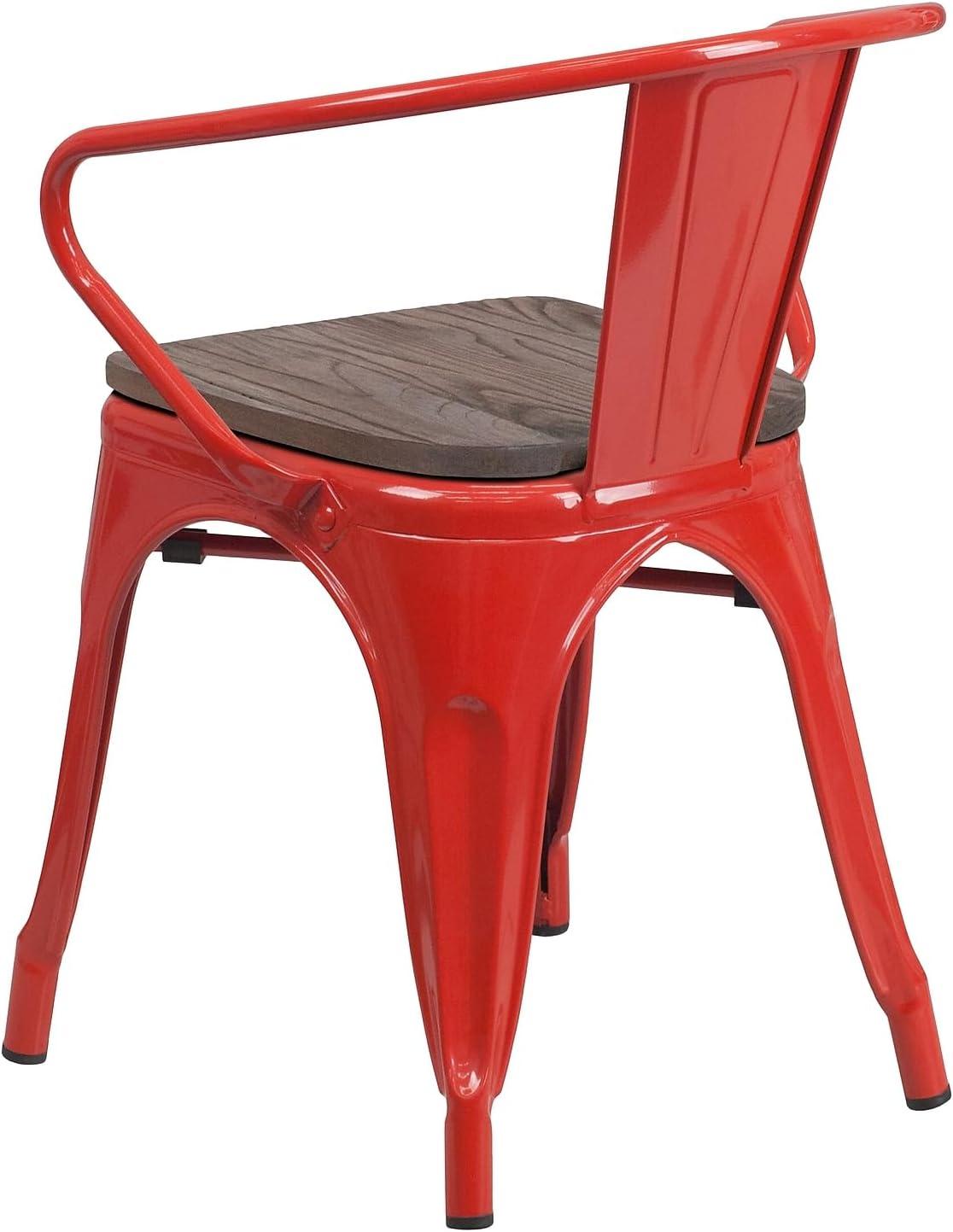 image:imageFlash Furniture Blue Metal Chair with Wood Seat and ArmsRed