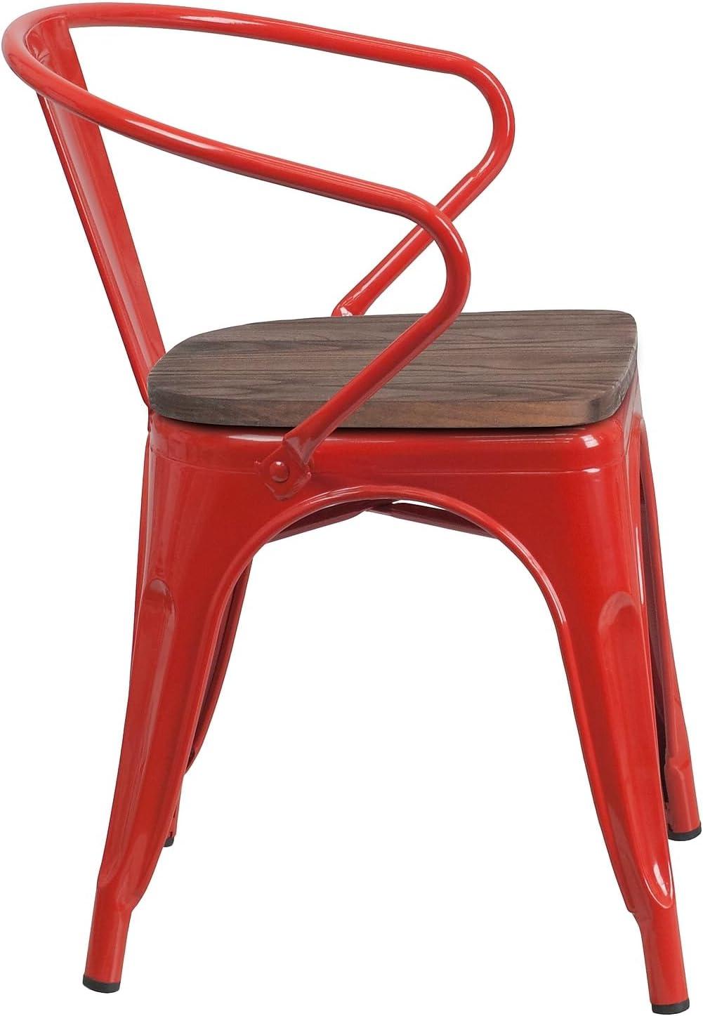 image:imageFlash Furniture Blue Metal Chair with Wood Seat and ArmsRed