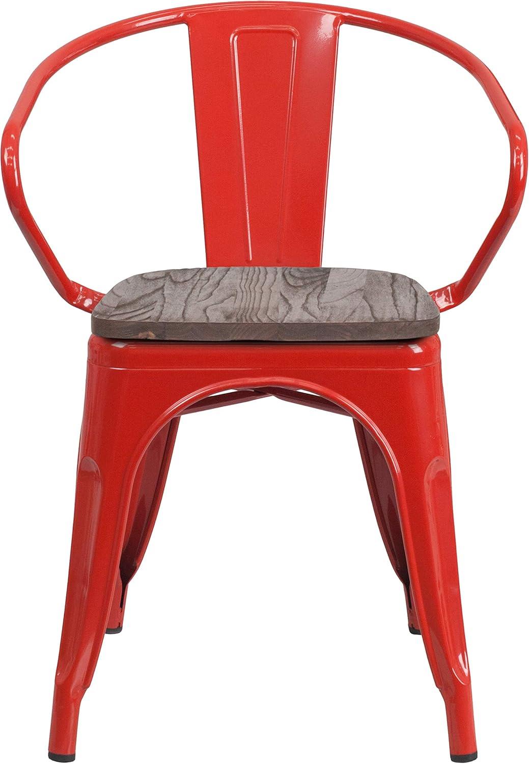 image:imageFlash Furniture Blue Metal Chair with Wood Seat and ArmsRed