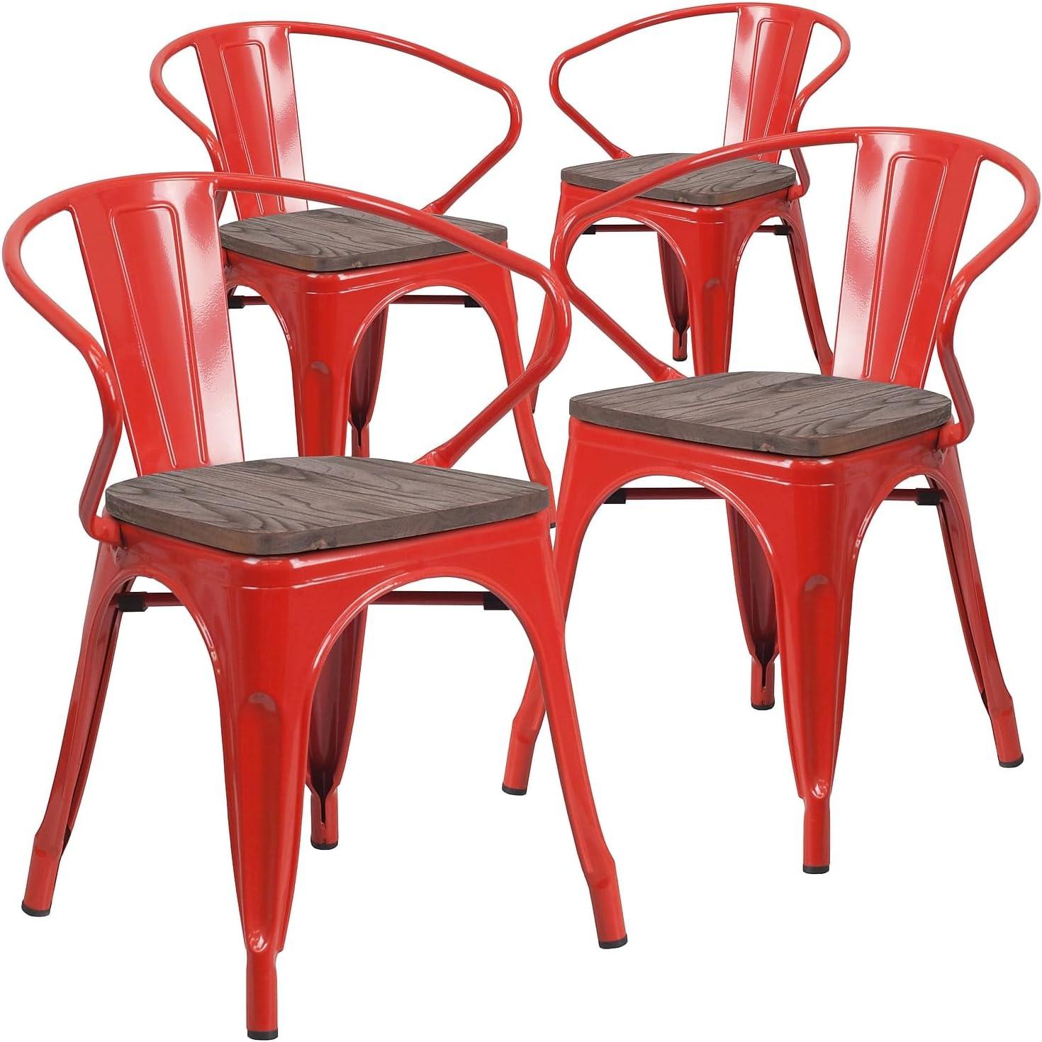 image:imageFlash Furniture Blue Metal Chair with Wood Seat and ArmsRed