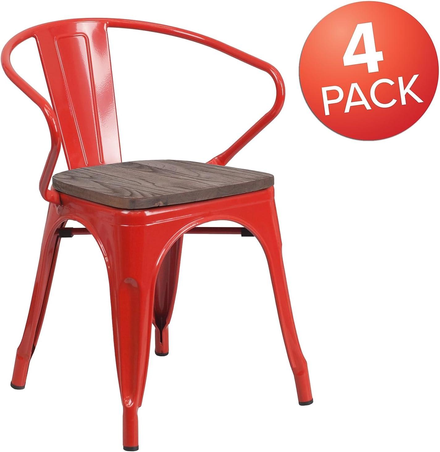 image:imageFlash Furniture Blue Metal Chair with Wood Seat and ArmsRed