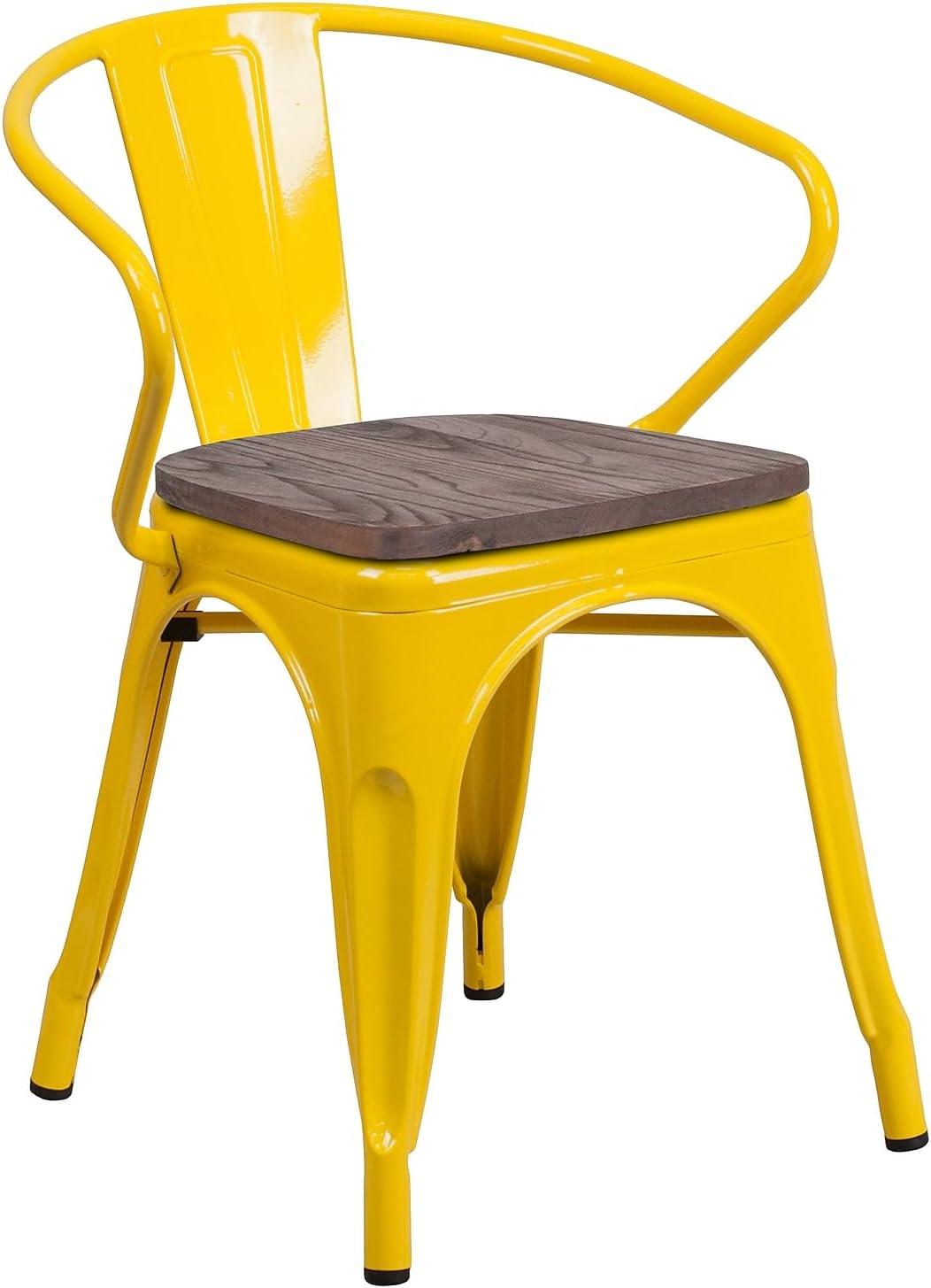 image:imageFlash Furniture Blue Metal Chair with Wood Seat and ArmsYellow