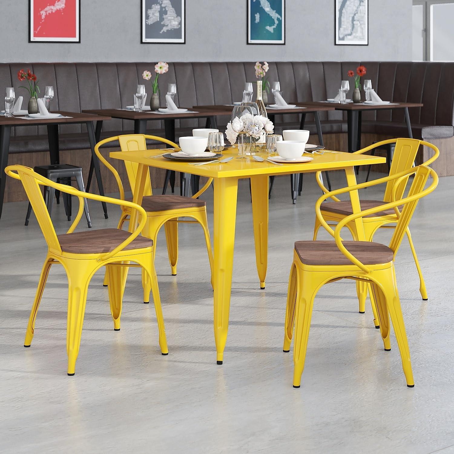 image:imageFlash Furniture Blue Metal Chair with Wood Seat and ArmsYellow