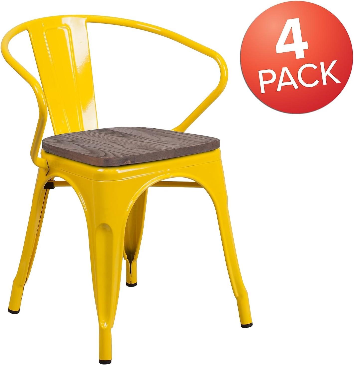 image:imageFlash Furniture Blue Metal Chair with Wood Seat and ArmsYellow