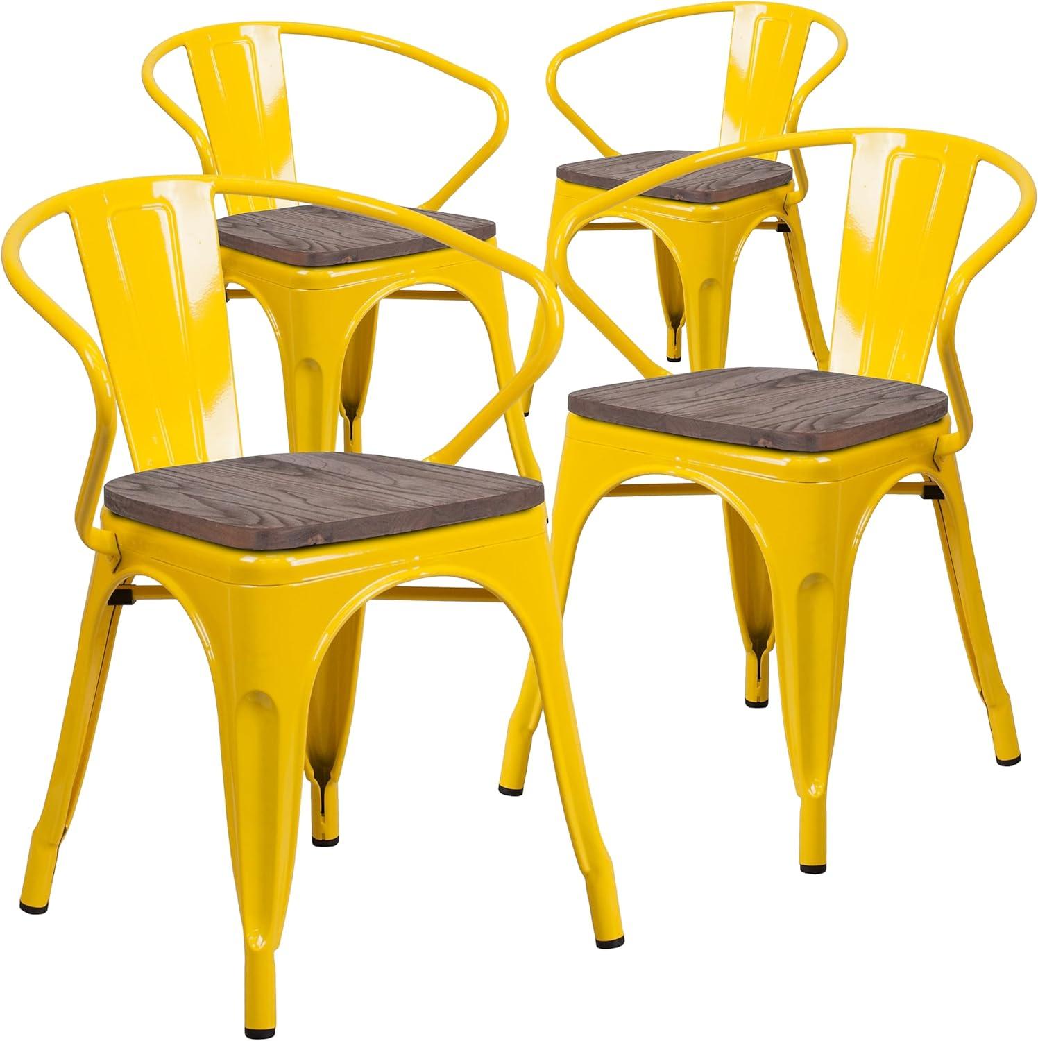 image:imageFlash Furniture Blue Metal Chair with Wood Seat and ArmsYellow