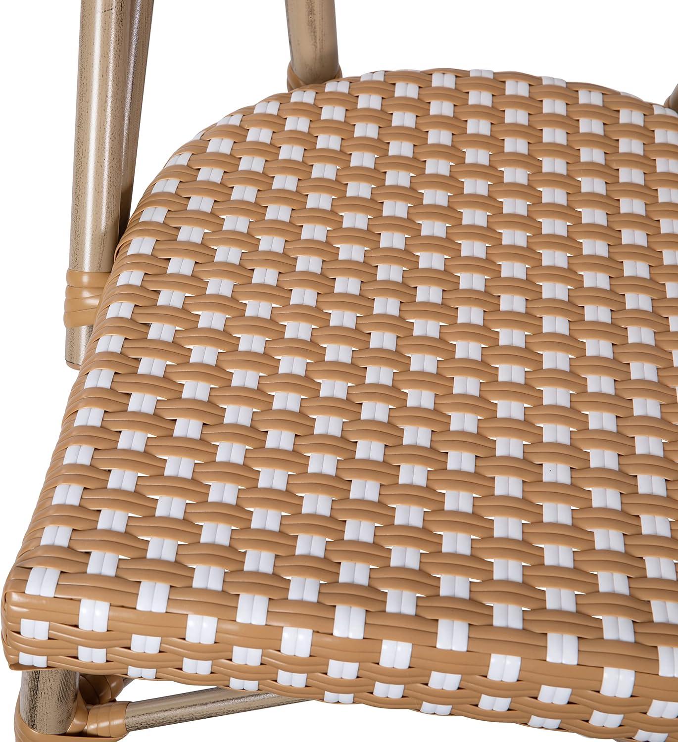 image:imageFlash Furniture Lourdes Set of 2 IndoorOutdoor Commercial Bistro Stack Chairs WhiteGray PE Rattan Back and Seat Natural Bamboo Print Aluminum FrameNatural WhiteLight Natural Frame