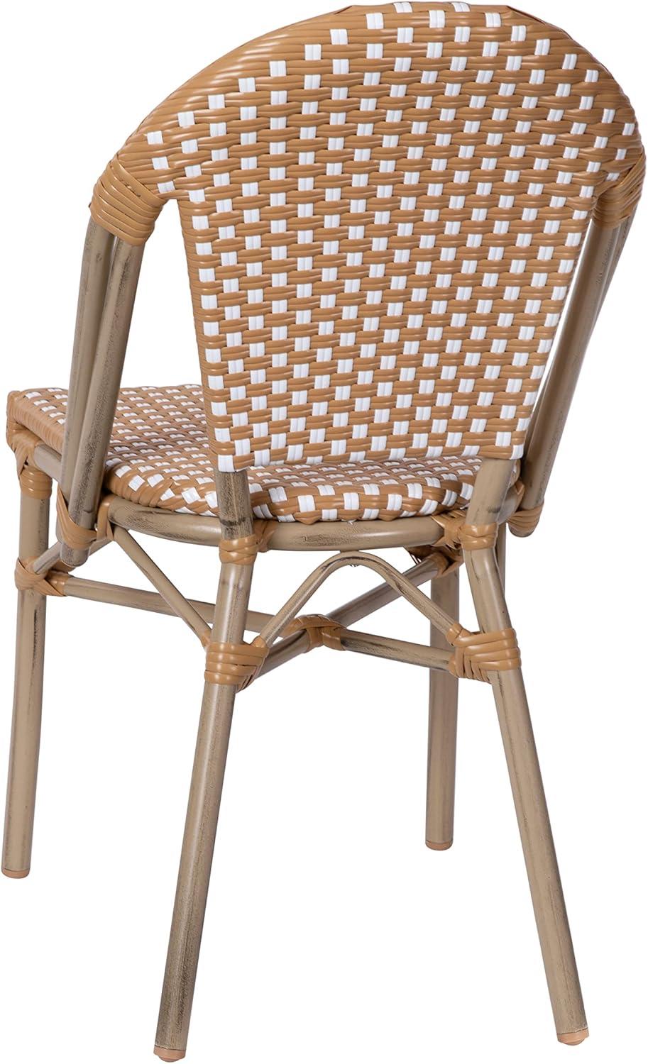 image:imageFlash Furniture Lourdes Set of 2 IndoorOutdoor Commercial Bistro Stack Chairs WhiteGray PE Rattan Back and Seat Natural Bamboo Print Aluminum FrameNatural WhiteLight Natural Frame