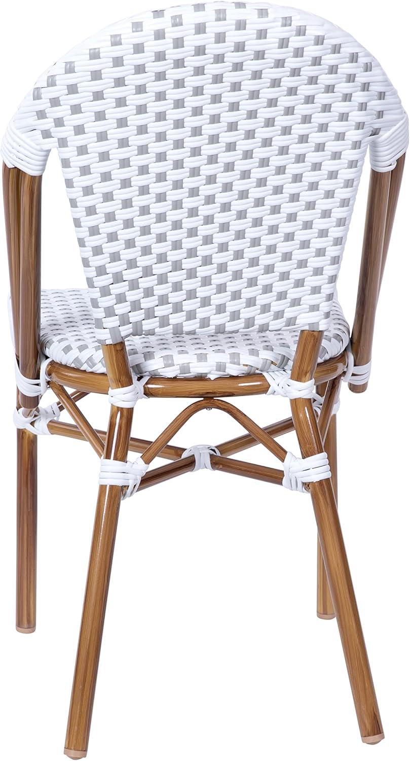 image:imageFlash Furniture Lourdes Set of 2 IndoorOutdoor Commercial Bistro Stack Chairs WhiteGray PE Rattan Back and Seat Natural Bamboo Print Aluminum FrameWhite GrayNatural Frame