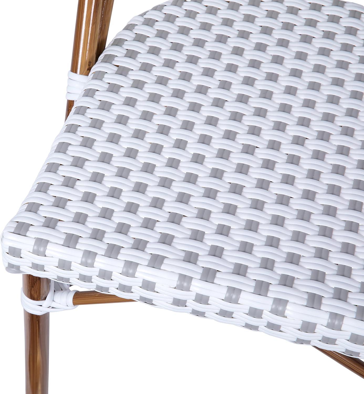 image:imageFlash Furniture Lourdes Set of 2 IndoorOutdoor Commercial Bistro Stack Chairs WhiteGray PE Rattan Back and Seat Natural Bamboo Print Aluminum FrameWhite GrayNatural Frame