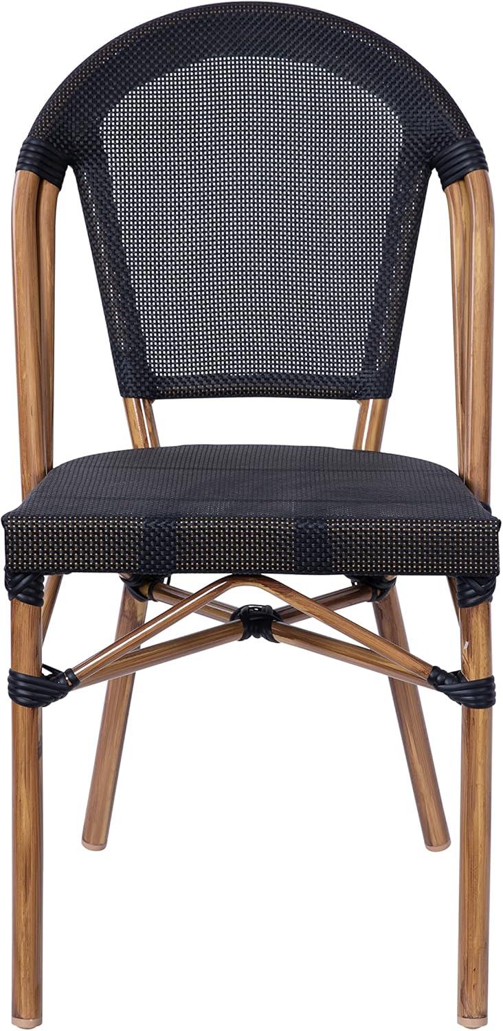 image:imageFlash Furniture Marseille 2 Pack IndoorOutdoor Commercial Bistro Stack Chairs BlackWhite Textilene Back amp Seat Light Natural Bamboo Print Aluminum FrameBlackNatural Frame