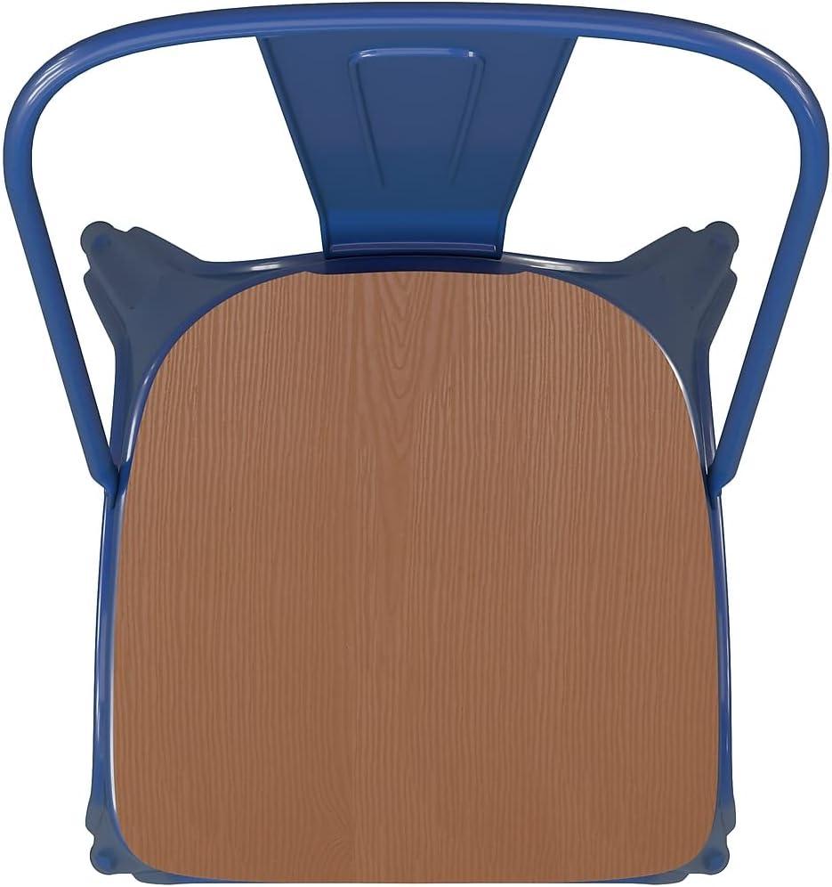 image:imageFlash Furniture Perry IndoorOutdoor Commercial Stackable Chair with Polystyrene Seat Blue Metal Frame Teak Poly Resin Seat Rounded Seat Edges for ComfortBlueTeak