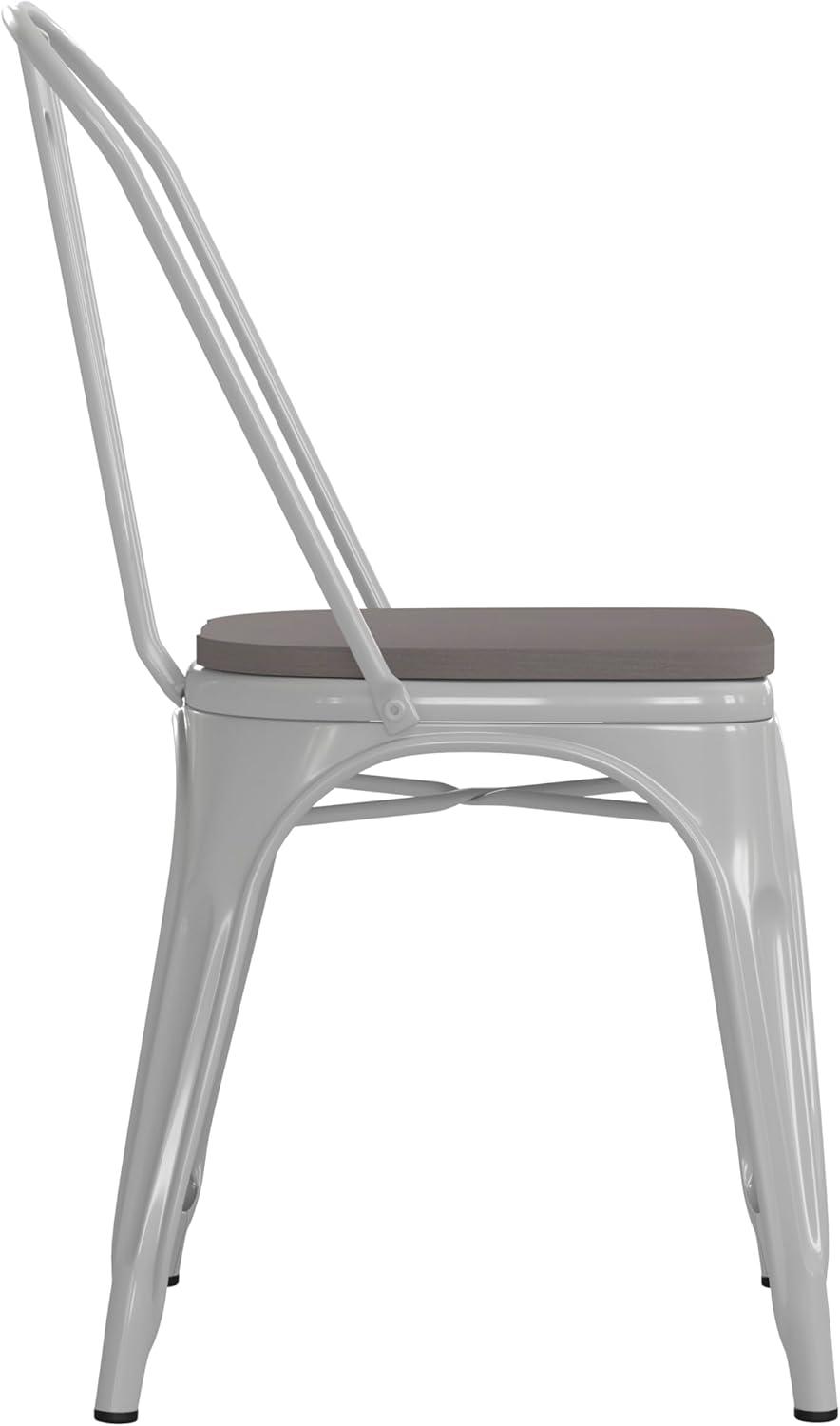 image:imageFlash Furniture Perry IndoorOutdoor Commercial Stackable Chair with Polystyrene Seat Blue Metal Frame Teak Poly Resin Seat Rounded Seat Edges for ComfortWhite