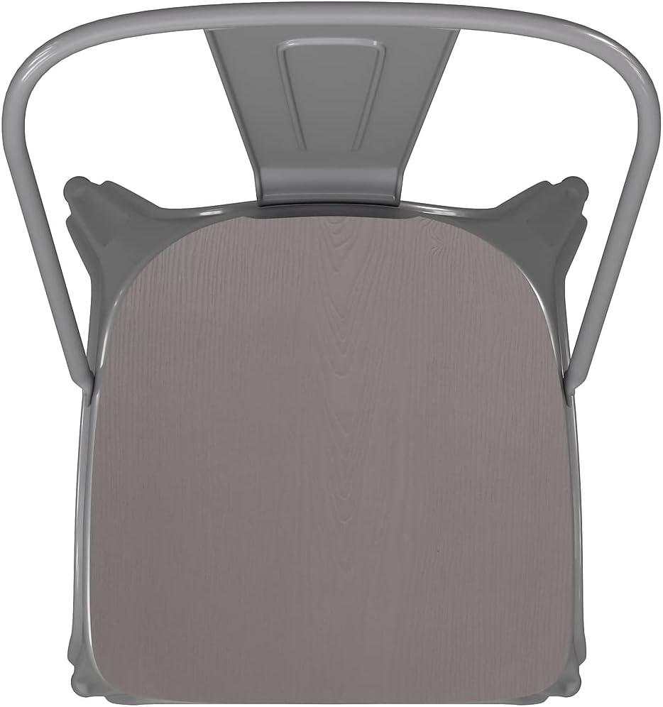 image:imageFlash Furniture Perry IndoorOutdoor Commercial Stackable Chair with Polystyrene Seat Blue Metal Frame Teak Poly Resin Seat Rounded Seat Edges for ComfortSilverGray
