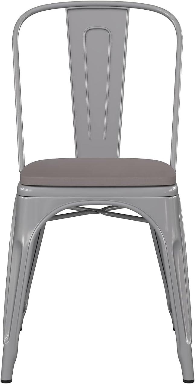 image:imageFlash Furniture Perry IndoorOutdoor Commercial Stackable Chair with Polystyrene Seat Blue Metal Frame Teak Poly Resin Seat Rounded Seat Edges for ComfortSilverGray