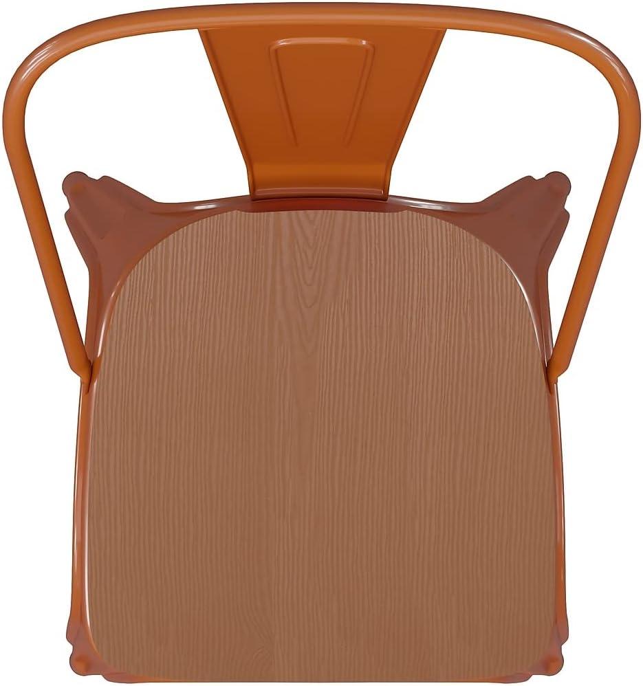 image:imageFlash Furniture Perry IndoorOutdoor Commercial Stackable Chair with Polystyrene Seat Blue Metal Frame Teak Poly Resin Seat Rounded Seat Edges for ComfortOrangeTeak