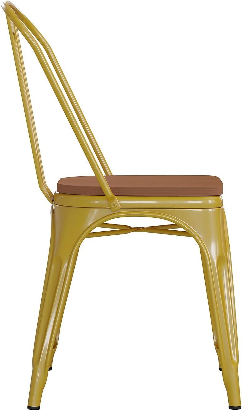 image:imageFlash Furniture Perry IndoorOutdoor Commercial Stackable Chair with Polystyrene Seat Blue Metal Frame Teak Poly Resin Seat Rounded Seat Edges for ComfortYellow