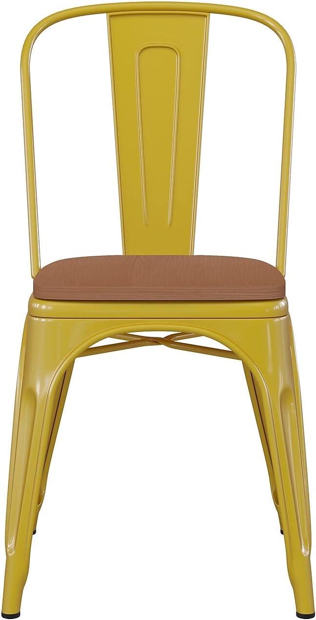 image:imageFlash Furniture Perry IndoorOutdoor Commercial Stackable Chair with Polystyrene Seat Blue Metal Frame Teak Poly Resin Seat Rounded Seat Edges for ComfortYellow