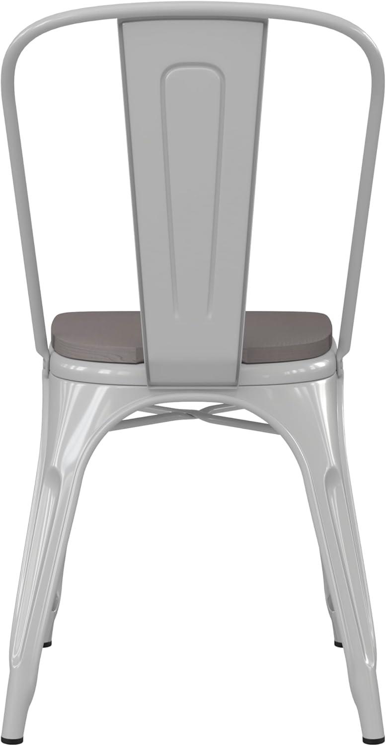 image:imageFlash Furniture Perry IndoorOutdoor Commercial Stackable Chair with Polystyrene Seat Blue Metal Frame Teak Poly Resin Seat Rounded Seat Edges for ComfortWhite