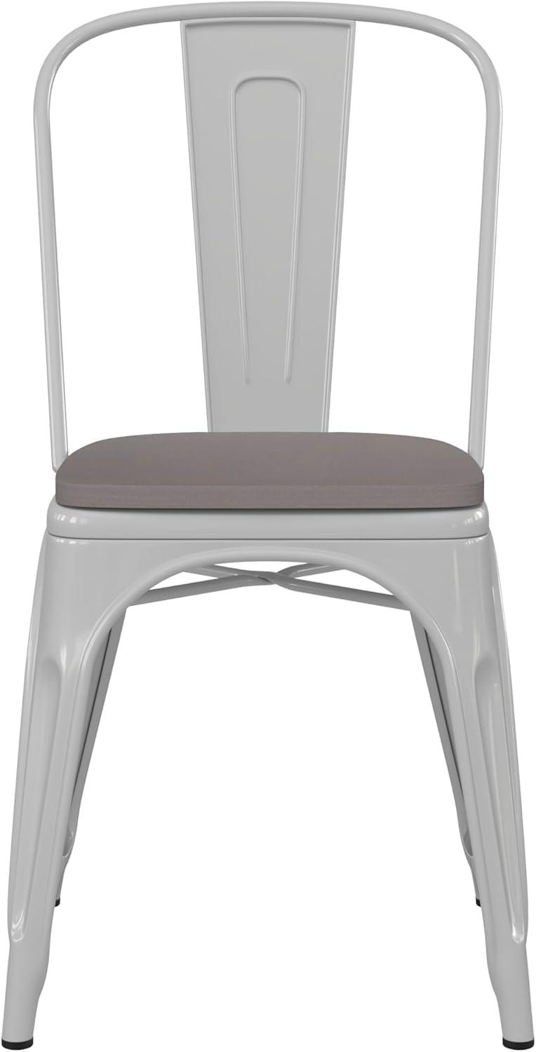 image:imageFlash Furniture Perry IndoorOutdoor Commercial Stackable Chair with Polystyrene Seat Blue Metal Frame Teak Poly Resin Seat Rounded Seat Edges for ComfortWhite