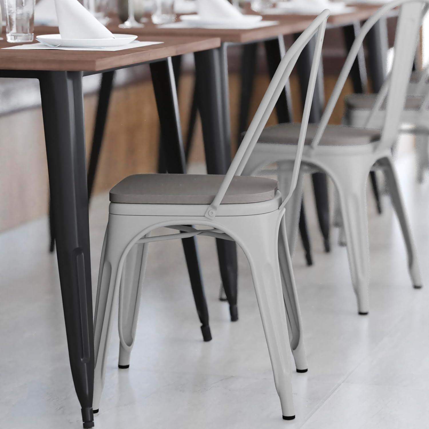 image:imageFlash Furniture Perry IndoorOutdoor Commercial Stackable Chair with Polystyrene Seat Blue Metal Frame Teak Poly Resin Seat Rounded Seat Edges for ComfortWhite