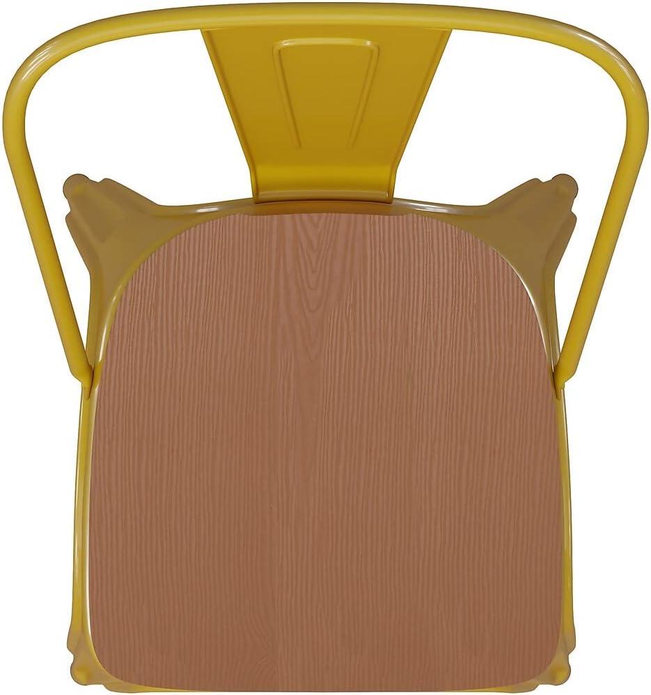 image:imageFlash Furniture Perry IndoorOutdoor Commercial Stackable Chair with Polystyrene Seat Blue Metal Frame Teak Poly Resin Seat Rounded Seat Edges for ComfortYellow
