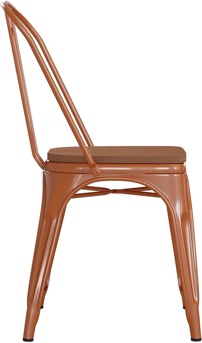 image:imageFlash Furniture Perry IndoorOutdoor Commercial Stackable Chair with Polystyrene Seat Blue Metal Frame Teak Poly Resin Seat Rounded Seat Edges for ComfortOrangeTeak
